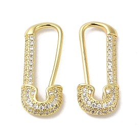 Paper Clip Shaped Brass Micro Pave Clear Cubic Zirconia Hoop Earrings for Women