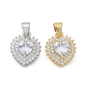 Латунные микро проложить кубического циркония подвески, сердце прелести, без кадмия и без свинца, стойки покрытие, долговечный