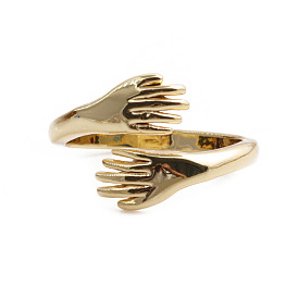 Cute and Creative Double Hand Open Ring with Copper Plating
