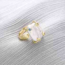 Латунь с натуральным барочным жемчугом перстни, без никеля , с кубического циркония