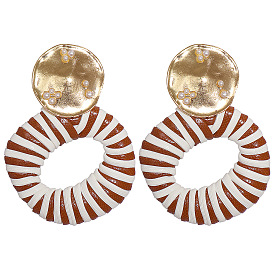 Bohemian Leather Wrapped Circle Earrings with European American Creative Style and Elegant Studs