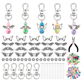 Наборы для изготовления подвесок в виде ангелов своими руками, включить стеклянные жемчужные бусины, сплав поворотный Lobster Claw застежками, Ювелирные плоскогубцы, сплавочная фурнитура тибетского стиля