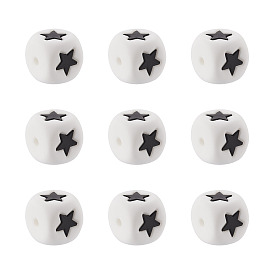 Пищевые экологически чистые силиконовые бусины, куб со звездой, белые