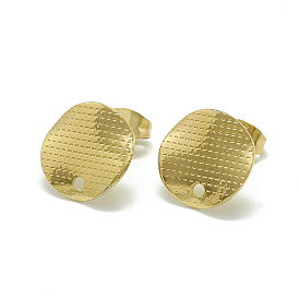 304 Stainless Steel Stud Earring Findings, with Loop, Wavy Flat Round