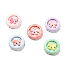 Opaque Resin Cabochons, Flat Round with Bowknot