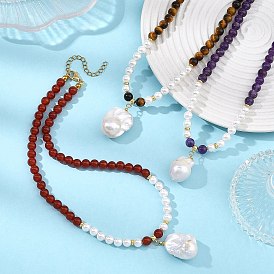 Барочные натуральные самородки жемчуга кеши, подвески, ожерелья, Ожерелья из натуральных драгоценных камней и жемчуга из раковин, круглые бусы, золотые