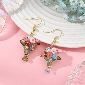 Подвесные серьги-букеты из стекла и латуни для женщин