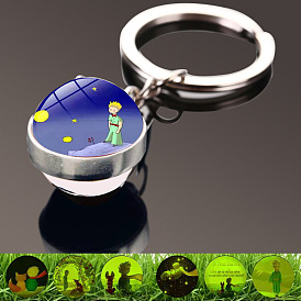 Glittering Little Prince Metal Keychain with Time Gem Glass Pendant - Creative Gift Accessory