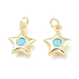 Brass Charms, with Synthetic Turquoise inside and Jump Ring, Long-Lasting Plated, Star