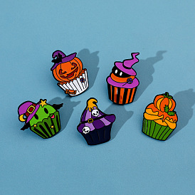 Halloween Cupcake Brooch Cartoon Personality Funny Ghost Skeleton Pumpkin Cake Shape Metal Badge