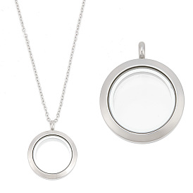 Набор для самостоятельного изготовления ожерелья с плавающими подвесками, включая 304 плоские круглые подвески-медальоны из нержавеющей стали и тросовые цепочки