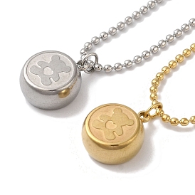 304 Stainless Steel Ball Chain Necklaces, Shell Pendant Necklaces, Flat Round with Bear Pattern
