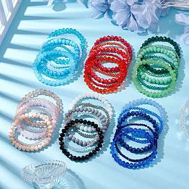 Комплекты эластичных браслетов из граненого стекла и круглых бусин, штабелируемые браслеты для женщин и мужчин