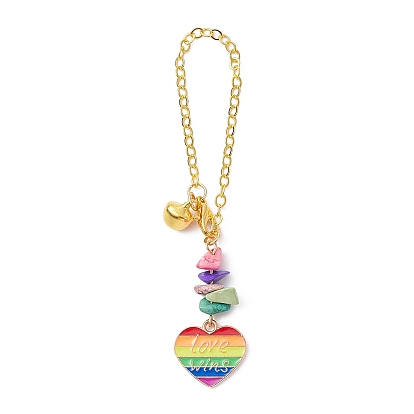 Alloy Enamel Pendant Decorations, with Synthetic Turquoise Beads and Brass Flat Oval Cable Chains, Rainbow Color Pride