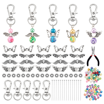 Наборы для изготовления подвесок в виде ангелов своими руками, включить стеклянные жемчужные бусины, сплав поворотный Lobster Claw застежками, Ювелирные плоскогубцы, сплавочная фурнитура тибетского стиля