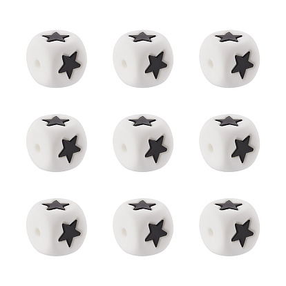 Пищевые экологически чистые силиконовые бусины, куб со звездой, белые