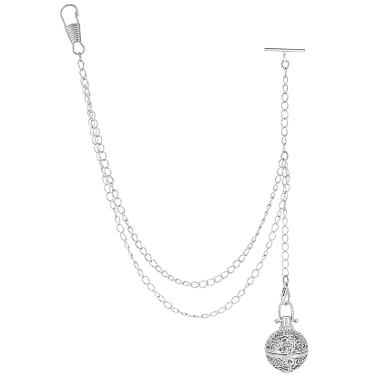 Pendentifs en laiton avec cage à perles vide, avec des chaînes torsadées en laiton et des fermoirs à clé en alliage, y compris les sacs en velours, tissu en daim tissu de polissage argent, ronde