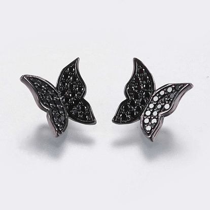 Brass Micro Pave Cubic Zirconia Animal Slide Charm, Butterfly, Black