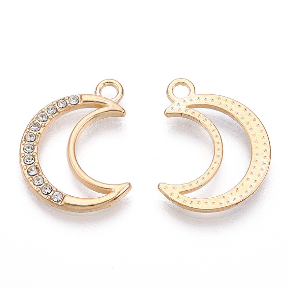 Alloy Pendants, with Crystal Rhinestone, Cadmium Free & Lead Free, Crescent Moon Charms