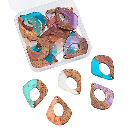 Подвески из прозрачной смолы и ореха, с блестками, слеза, серебряные