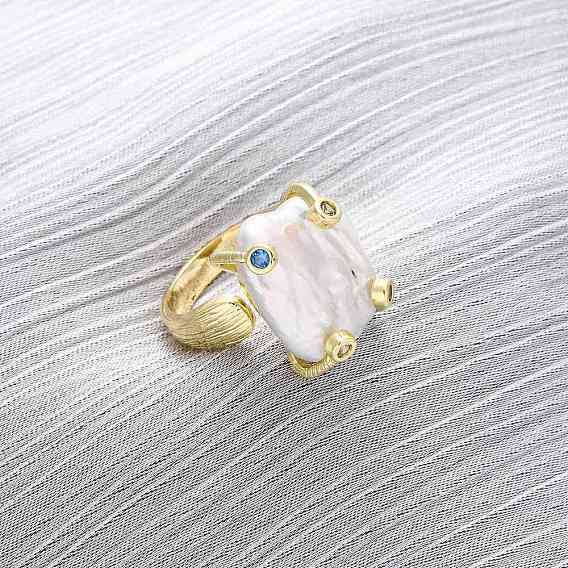 Латунь с натуральным барочным жемчугом перстни, без никеля , с кубического циркония