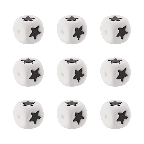 Пищевые экологически чистые силиконовые бусины, куб со звездой, белые