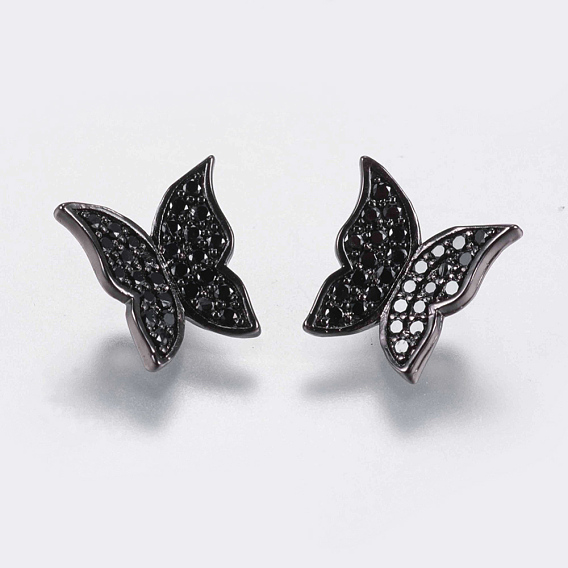 Brass Micro Pave Cubic Zirconia Animal Slide Charm, Butterfly, Black