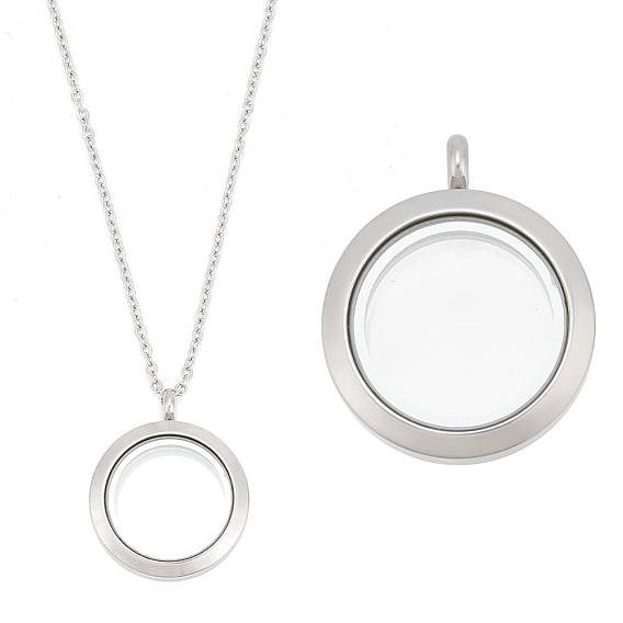 Набор для самостоятельного изготовления ожерелья с плавающими подвесками, включая 304 плоские круглые подвески-медальоны из нержавеющей стали и тросовые цепочки