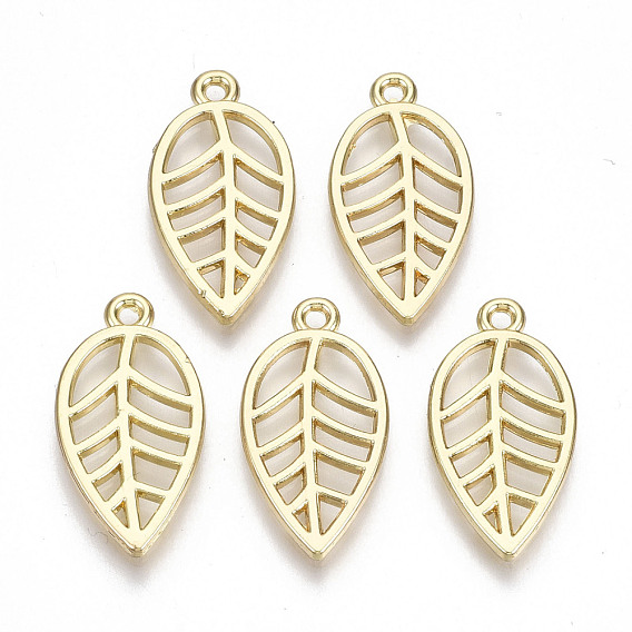 Rack Plating Alloy Pendants, Cadmium Free & Lead Free, Hollow, Leaf