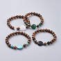 Unisex Holzperlen Stretch Armbänder, mit Edelsteinperlen, Abstandhalter aus platiniertem Messing