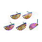 Rainbow Color 304 Stainless Steel Stud Earring Findings, with Hole, Fan
