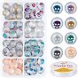 120Pcs Electroplate Glass Beads, Frosted, Round with Skull Pattern, with Round Crystal Elastic Stretch Thread