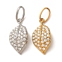 304 Stainless Steel Micro Pave Clear Cubic Zirconia Charms, Leaf Charms