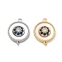 Подвески-соединители из латуни с микропаве из синего кубического циркония и ракушки, без кадмия, без никеля и без свинца, плоско-круглые