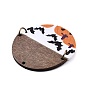 Halloween Theme Imitation Leather & Wood Pendant, with Iron Jump Ring, Flat Round with Pumpkin