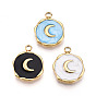 304 подвески из нержавеющей стали, с эмалью, плоская круглая с лунными подвесками, ионное покрытие (ip), реальный 18 k позолоченный