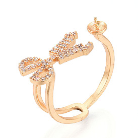 Ножницы форма латунный микропаве прозрачный кубический цирконий чашка штифт кольцо закрепка, настройки манжетного кольца для полусверленных бусин