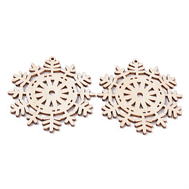 Undyed Natural Wooden Big Pendants, Laser Cut, Snowflake