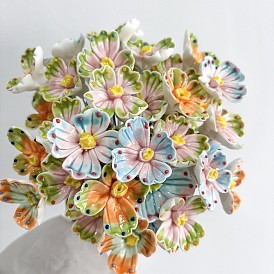 Hand-Painted Ceramic Flower Stems with Iron Stem, Decorative Artificial Floral Picks for Vases & Home Decor