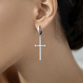 Boucles d'oreilles croix en argent sterling et zircon, bijoux de bureau géométriques minimalistes et élégants