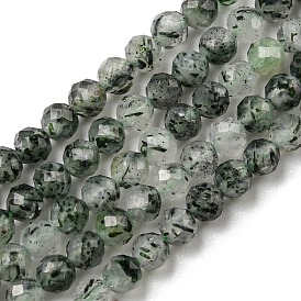 Natural Green Rutilated Quartz Beads Strands, Grade AA, Faceted Round