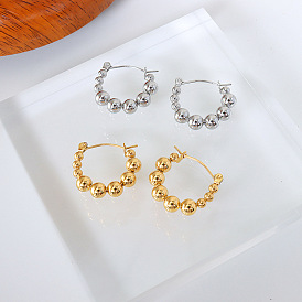 French Style Geometric Earrings with Beads and Titanium Steel, 18K Gold Plated.