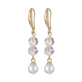 Brass with Glass Beads and ABS Plastic Imitation Pearl Dangle Earring, Round