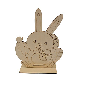 Undyed Wood Display Decorations, Home Decorations, Easter Theme, Rabbit with Carrot & Egg