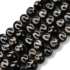 Тибетского стиля DZI бисер нитей, природный агат бисер нитей, окрашенная и подогревом, круглый с рисунком в виде крючка для денег