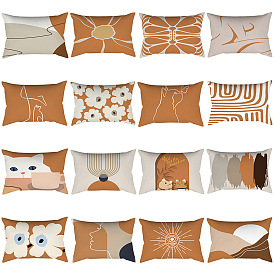 Nordic Orange Geometric Abstract Lumbar Pillow Cover Cat Floral Print Rectangular Car Pillow Cushion Cover