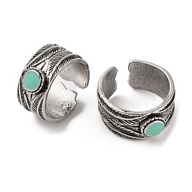 Synthetic Turquoise Cuff Rings, Alloy Wide Band Open Rings for Women, Cadmium Free & Lead Free