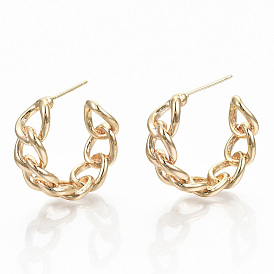 Semicircular Brass Half Hoop Earrings, Stud Earrings, Nickel Free, Curb Chain Shape