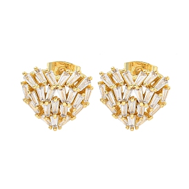 Серьги-гвоздики с прозрачным паве из латуни с кубическим цирконием, сердце