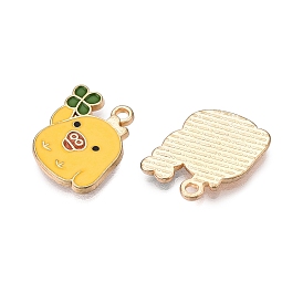 Rack Plating Alloy Enamel Pendants, Cadmium Free & Lead Free, Light Gold, Chick Charm